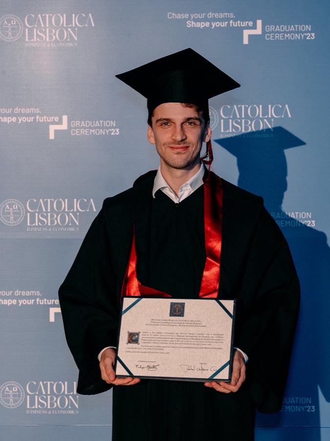 Matteo Mamino at the Católica Lisbon graduation ceremony, 2023